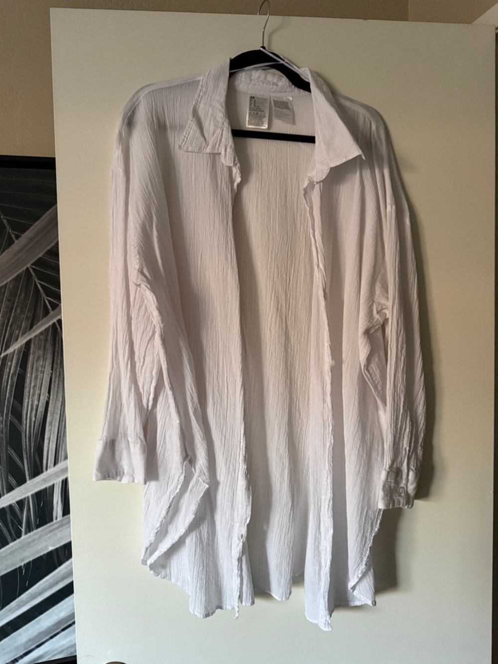 H&M White Crinkled Open-Front Button Shirt